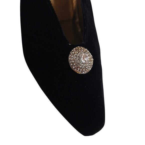 Yves Saint Laurent Black Velvet Jeweled Pointed Toe Heels Size 9.5 Party Vintage - Picture 5 of 16